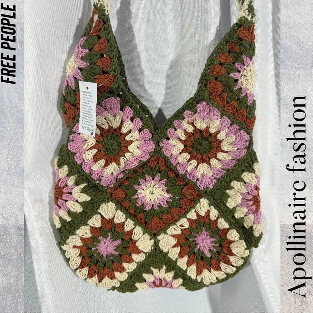 FREE PEOPLE LARA CROCHET BAG NWT PINK GREEN OS